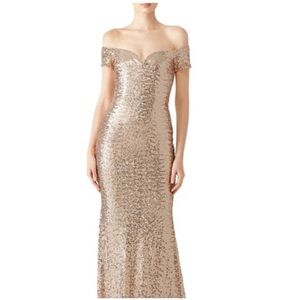 Badgley Mischka Gold Off The Shoulder Gown